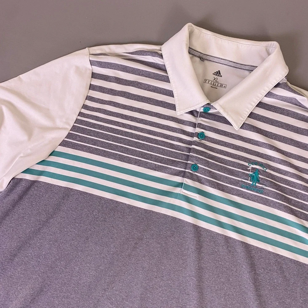 Adidas‎ Performance Polo Shirt Men's XL Gray Striped Cog Hill Dubsdread Golf